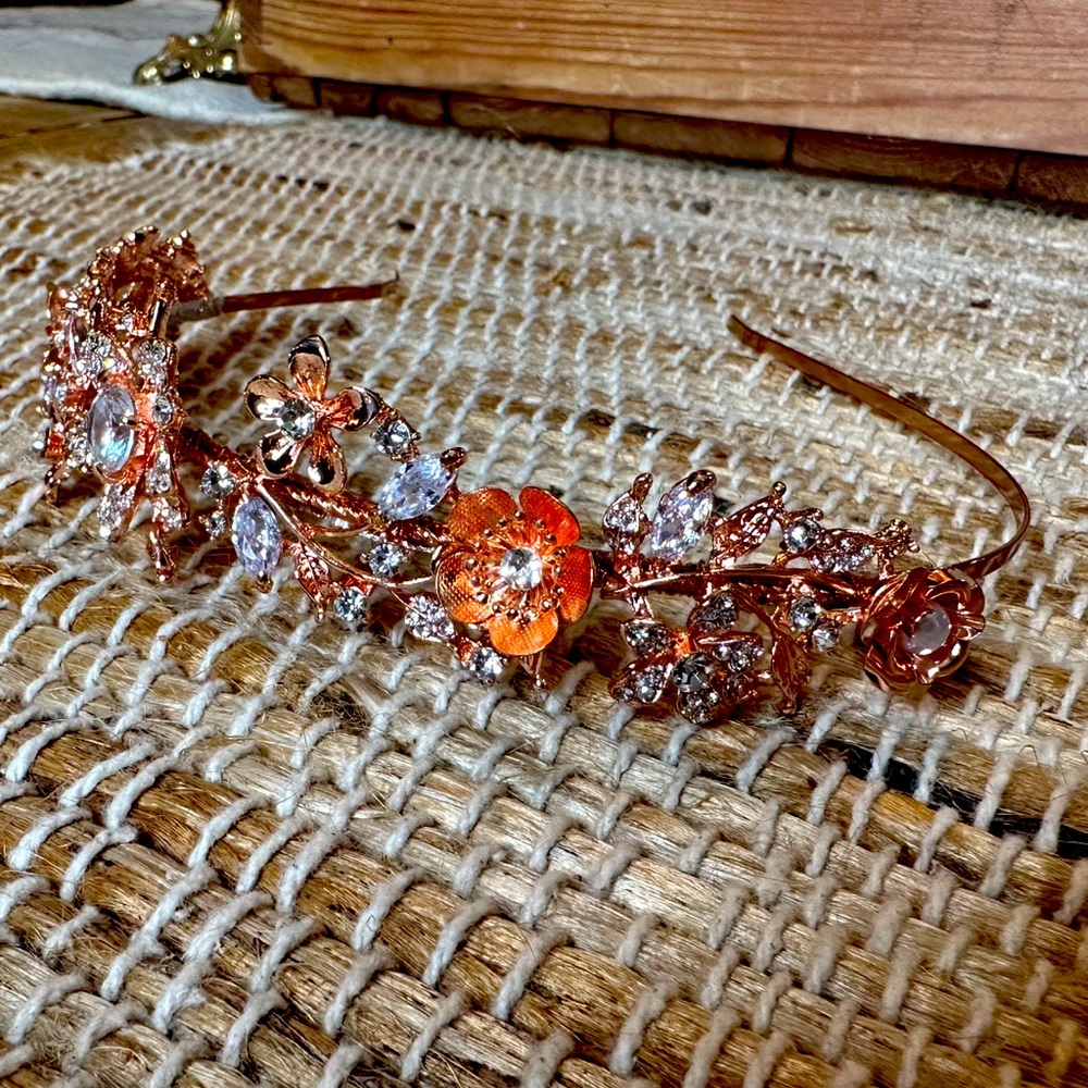 Rose Gold Floral Crystal Headband - Women’s Hair Accessory